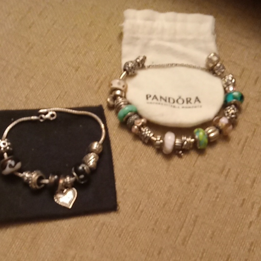 Pandora Silver and Green Charm Bracelet with Snake Chain